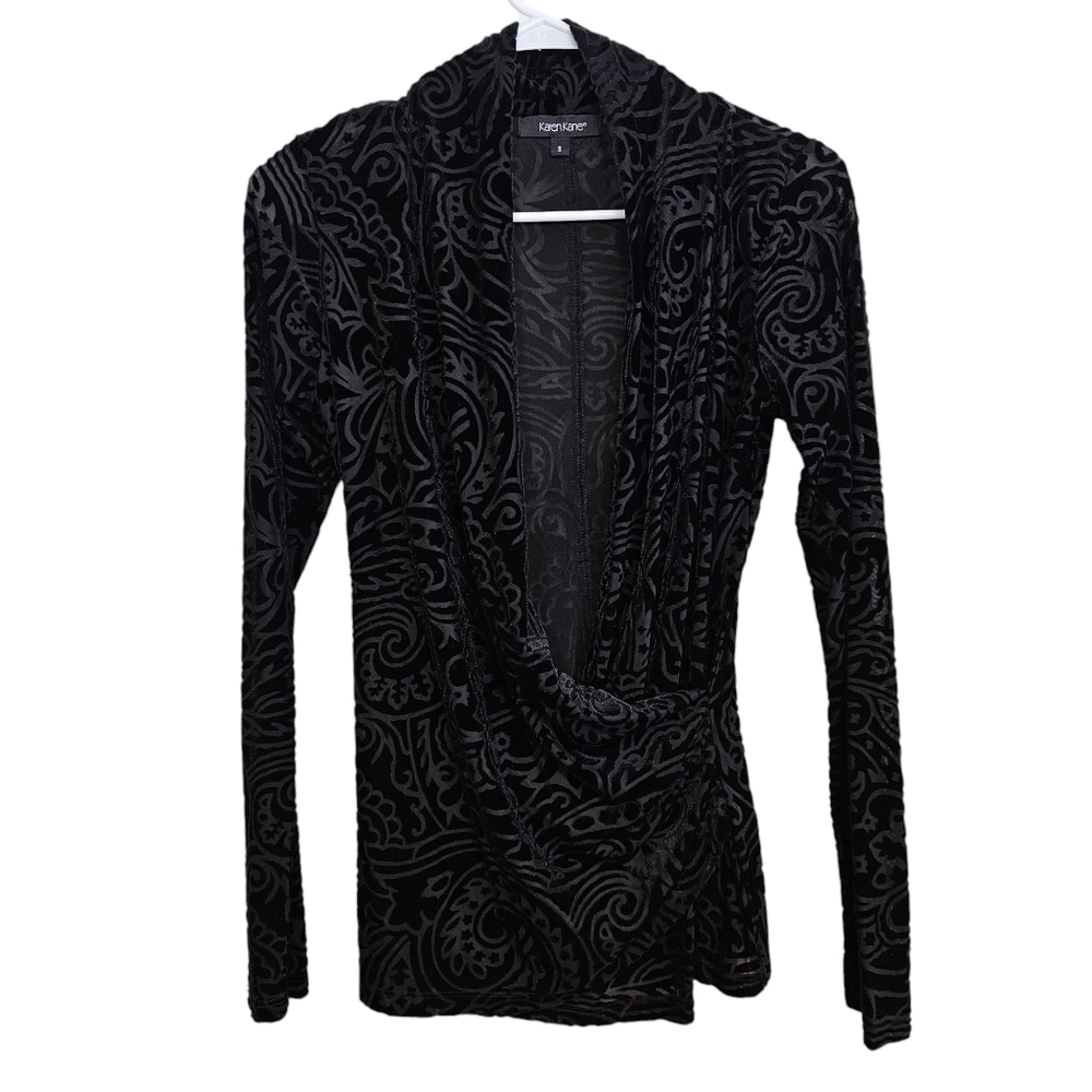 Y2K Crushed Burnout Velvet Whimsigoth Draped Surplice Necklime Blouse Top